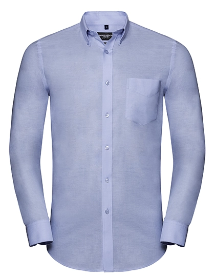 Men´s Long Sleeve Tailored Button-Down Oxford Shirt zum Besticken und Bedrucken in der Farbe Oxford Blue mit Ihren Logo, Schriftzug oder Motiv.
