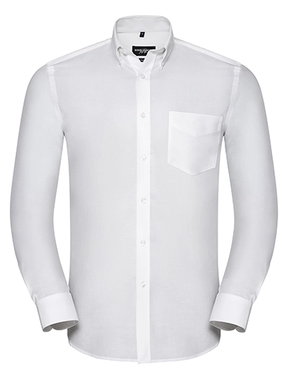 Men´s Long Sleeve Tailored Button-Down Oxford Shirt zum Besticken und Bedrucken in der Farbe White mit Ihren Logo, Schriftzug oder Motiv.