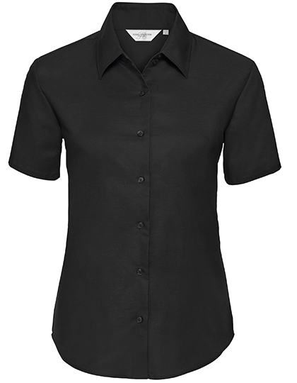 Ladies´ Short Sleeve Classic Oxford Shirt zum Besticken und Bedrucken in der Farbe Black mit Ihren Logo, Schriftzug oder Motiv.