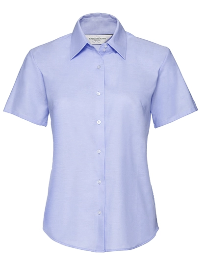 Ladies´ Short Sleeve Classic Oxford Shirt zum Besticken und Bedrucken in der Farbe Oxford Blue mit Ihren Logo, Schriftzug oder Motiv.