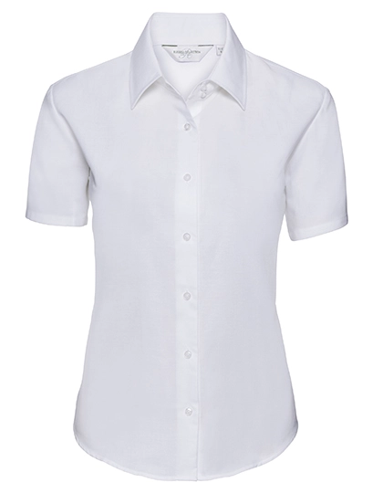 Ladies´ Short Sleeve Classic Oxford Shirt zum Besticken und Bedrucken in der Farbe White mit Ihren Logo, Schriftzug oder Motiv.