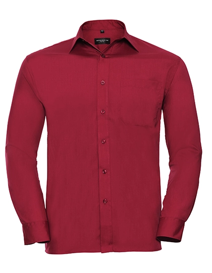 Men´s Long Sleeve Classic Polycotton Poplin Shirt zum Besticken und Bedrucken in der Farbe Classic Red mit Ihren Logo, Schriftzug oder Motiv.