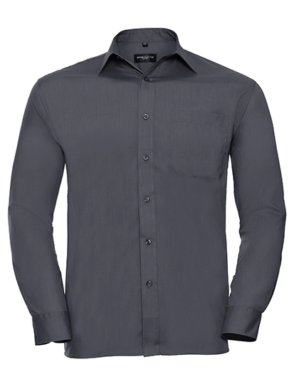 Men´s Long Sleeve Classic Polycotton Poplin Shirt zum Besticken und Bedrucken in der Farbe Convoy Grey mit Ihren Logo, Schriftzug oder Motiv.