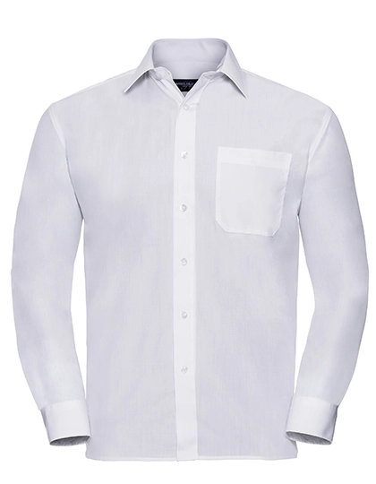 Men´s Long Sleeve Classic Polycotton Poplin Shirt zum Besticken und Bedrucken in der Farbe White mit Ihren Logo, Schriftzug oder Motiv.