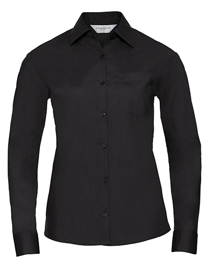 Ladies´ Long Sleeve Classic Polycotton Poplin Shirt zum Besticken und Bedrucken in der Farbe Black mit Ihren Logo, Schriftzug oder Motiv.