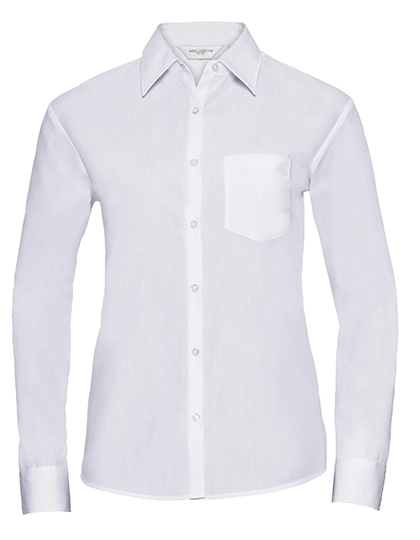 Ladies´ Long Sleeve Classic Polycotton Poplin Shirt zum Besticken und Bedrucken in der Farbe White mit Ihren Logo, Schriftzug oder Motiv.