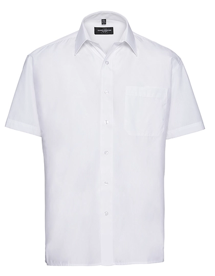 Men´s Short Sleeve Classic Polycotton Poplin Shirt zum Besticken und Bedrucken in der Farbe White mit Ihren Logo, Schriftzug oder Motiv.