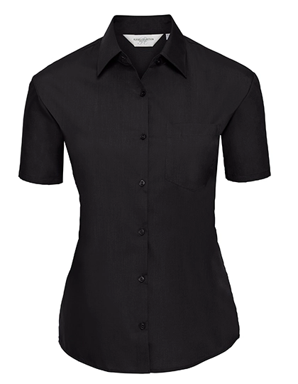 Ladies´ Short Sleeve Classic Polycotton Poplin Shirt zum Besticken und Bedrucken in der Farbe Black mit Ihren Logo, Schriftzug oder Motiv.