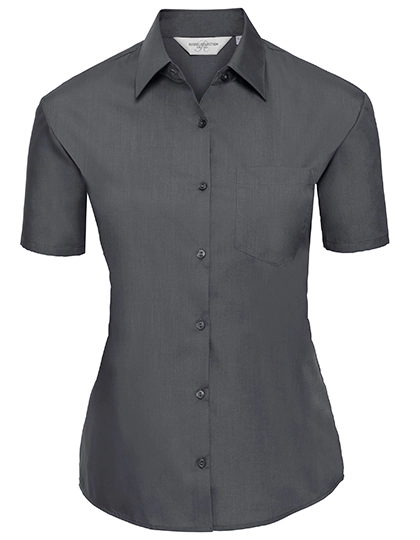 Ladies´ Short Sleeve Classic Polycotton Poplin Shirt zum Besticken und Bedrucken in der Farbe Convoy Grey mit Ihren Logo, Schriftzug oder Motiv.