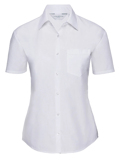 Ladies´ Short Sleeve Classic Polycotton Poplin Shirt zum Besticken und Bedrucken in der Farbe White mit Ihren Logo, Schriftzug oder Motiv.