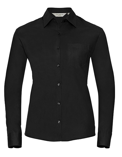 Ladies´ Long Sleeve Classic Pure Cotton Poplin Shirt zum Besticken und Bedrucken in der Farbe Black mit Ihren Logo, Schriftzug oder Motiv.