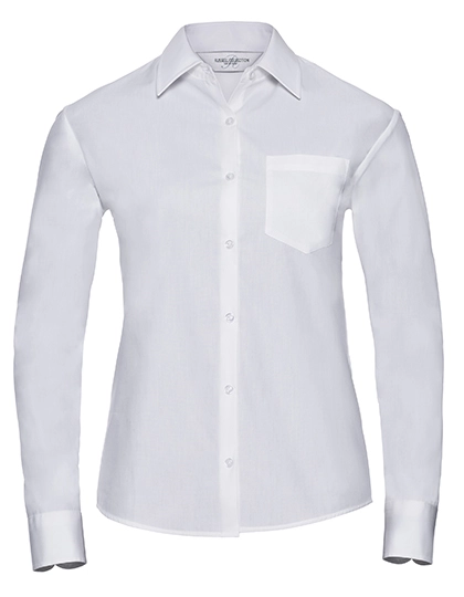 Ladies´ Long Sleeve Classic Pure Cotton Poplin Shirt zum Besticken und Bedrucken in der Farbe White mit Ihren Logo, Schriftzug oder Motiv.