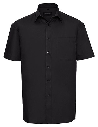 Men´s Short Sleeve Classic Pure Cotton Poplin Shirt zum Besticken und Bedrucken in der Farbe Black mit Ihren Logo, Schriftzug oder Motiv.