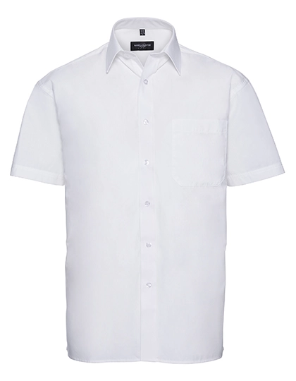 Men´s Short Sleeve Classic Pure Cotton Poplin Shirt zum Besticken und Bedrucken in der Farbe White mit Ihren Logo, Schriftzug oder Motiv.