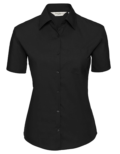 Ladies´ Short Sleeve Classic Pure Cotton Poplin Shirt zum Besticken und Bedrucken in der Farbe Black mit Ihren Logo, Schriftzug oder Motiv.