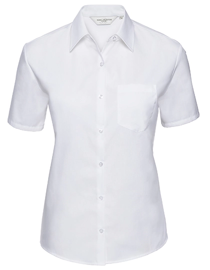 Ladies´ Short Sleeve Classic Pure Cotton Poplin Shirt zum Besticken und Bedrucken in der Farbe White mit Ihren Logo, Schriftzug oder Motiv.