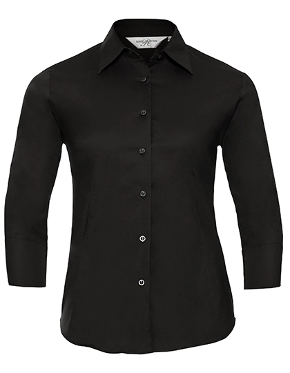 Ladies´ 3/4 Sleeve Fitted Stretch Shirt zum Besticken und Bedrucken in der Farbe Black mit Ihren Logo, Schriftzug oder Motiv.