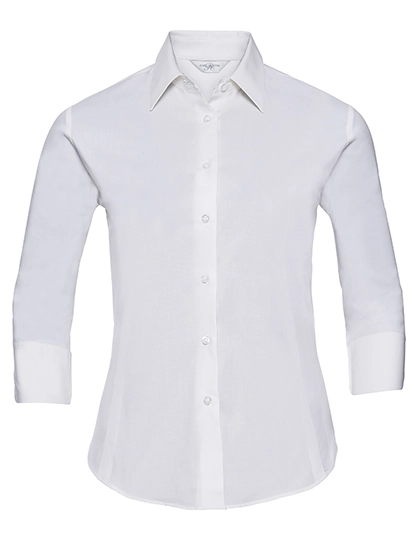 Ladies´ 3/4 Sleeve Fitted Stretch Shirt zum Besticken und Bedrucken in der Farbe White mit Ihren Logo, Schriftzug oder Motiv.