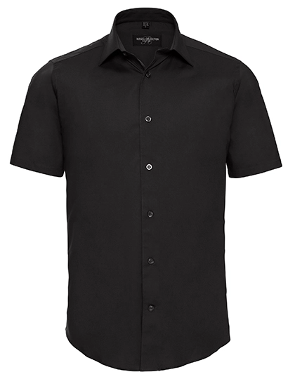 Men´s Short Sleeve Fitted Stretch Shirt zum Besticken und Bedrucken in der Farbe Black mit Ihren Logo, Schriftzug oder Motiv.