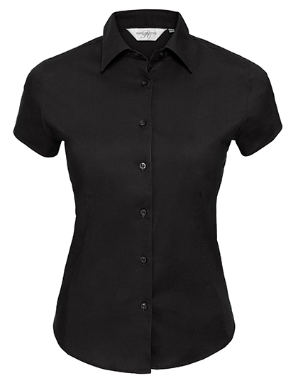 Ladies´ Short Sleeve Fitted Stretch Shirt zum Besticken und Bedrucken in der Farbe Black mit Ihren Logo, Schriftzug oder Motiv.