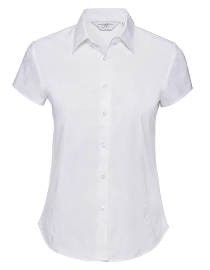 Ladies´ Short Sleeve Fitted Stretch Shirt zum Besticken und Bedrucken in der Farbe White mit Ihren Logo, Schriftzug oder Motiv.