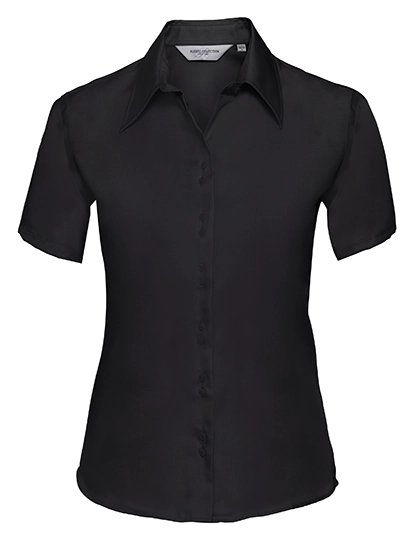 Ladies´ Short Sleeve Tailored Ultimate Non-Iron Shirt zum Besticken und Bedrucken in der Farbe Black mit Ihren Logo, Schriftzug oder Motiv.