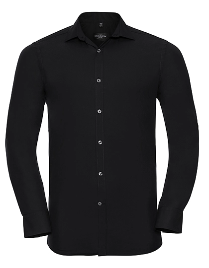 Men´s Long Sleeve Fitted Ultimate Stretch Shirt zum Besticken und Bedrucken in der Farbe Black mit Ihren Logo, Schriftzug oder Motiv.
