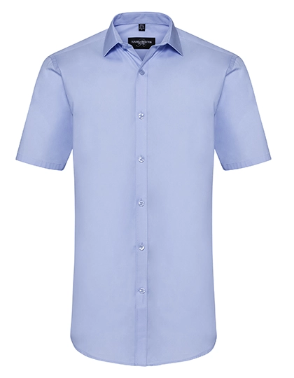 Men´s Short Sleeve Fitted Ultimate Stretch Shirt zum Besticken und Bedrucken in der Farbe Bright Sky mit Ihren Logo, Schriftzug oder Motiv.