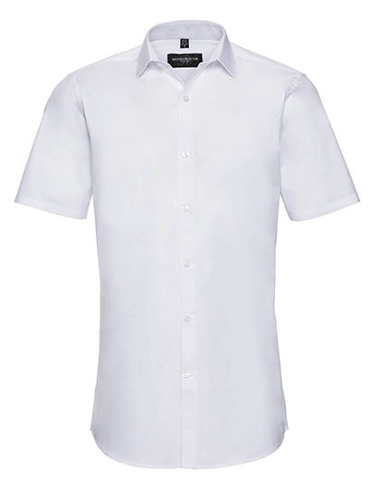 Men´s Short Sleeve Fitted Ultimate Stretch Shirt zum Besticken und Bedrucken in der Farbe White mit Ihren Logo, Schriftzug oder Motiv.