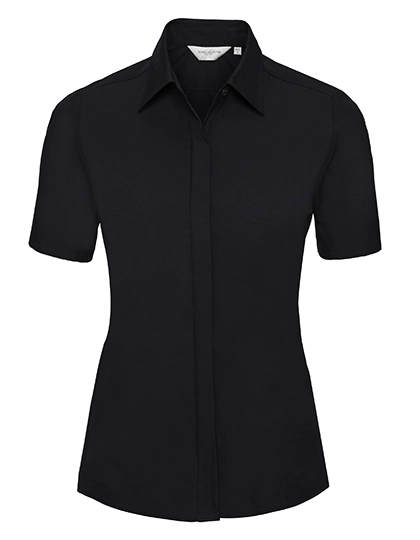 Ladies´ Short Sleeve Fitted Ultimate Stretch Shirt zum Besticken und Bedrucken in der Farbe Black mit Ihren Logo, Schriftzug oder Motiv.