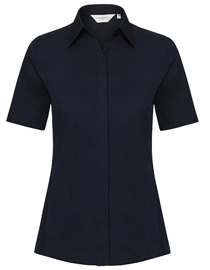 Ladies´ Short Sleeve Fitted Ultimate Stretch Shirt zum Besticken und Bedrucken in der Farbe Bright Navy mit Ihren Logo, Schriftzug oder Motiv.