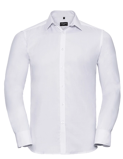 Men´s Long Sleeve Tailored Herringbone Shirt zum Besticken und Bedrucken in der Farbe White mit Ihren Logo, Schriftzug oder Motiv.