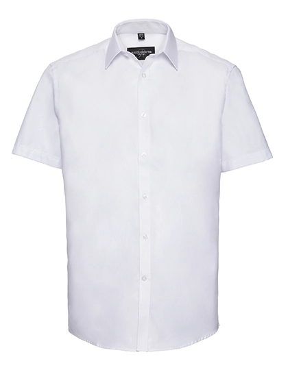 Men´s Short Sleeve Tailored Herringbone Shirt zum Besticken und Bedrucken in der Farbe White mit Ihren Logo, Schriftzug oder Motiv.