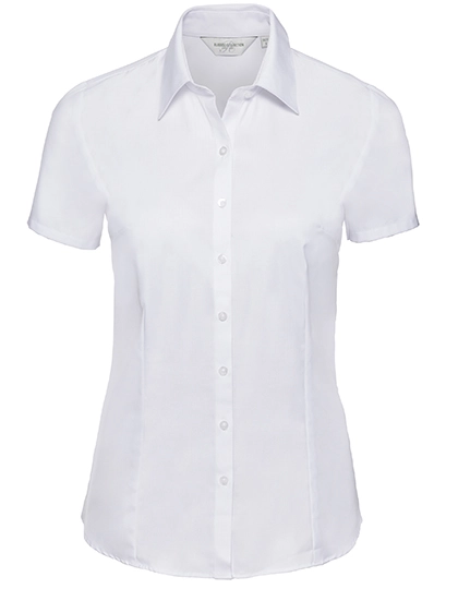 Ladies´ Short Sleeve Tailored Herringbone Shirt zum Besticken und Bedrucken in der Farbe White mit Ihren Logo, Schriftzug oder Motiv.