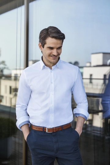 Men´s Long Sleeve Tailored Contrast Herringbone Shirt  zum Besticken und Bedrucken mit Ihren Logo, Schriftzug oder Motiv.