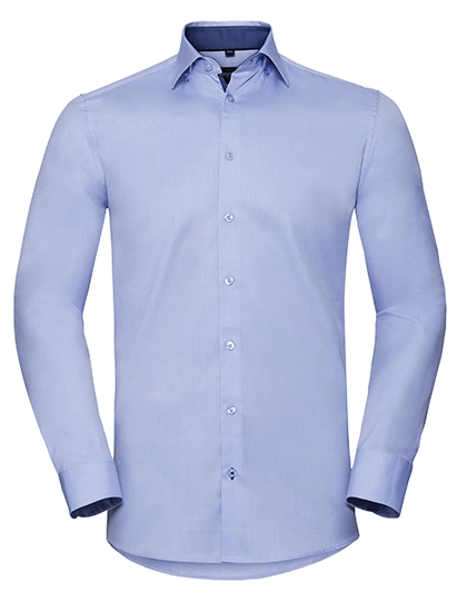 Men´s Long Sleeve Tailored Contrast Herringbone Shirt  zum Besticken und Bedrucken in der Farbe Light Blue-Mid Blue-Bright Navy mit Ihren Logo, Schriftzug oder Motiv.