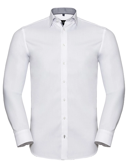 Men´s Long Sleeve Tailored Contrast Herringbone Shirt  zum Besticken und Bedrucken in der Farbe White-Silver-Convoy Grey mit Ihren Logo, Schriftzug oder Motiv.