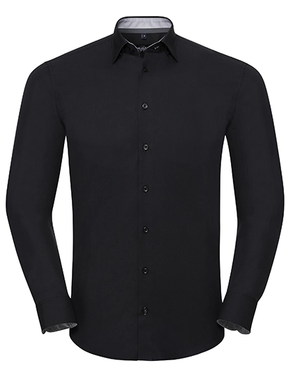 Men´s Long Sleeve Tailored Contrast Ultimate Stretch Shirt  zum Besticken und Bedrucken in der Farbe Black-Oxford Grey-Convoy Grey mit Ihren Logo, Schriftzug oder Motiv.