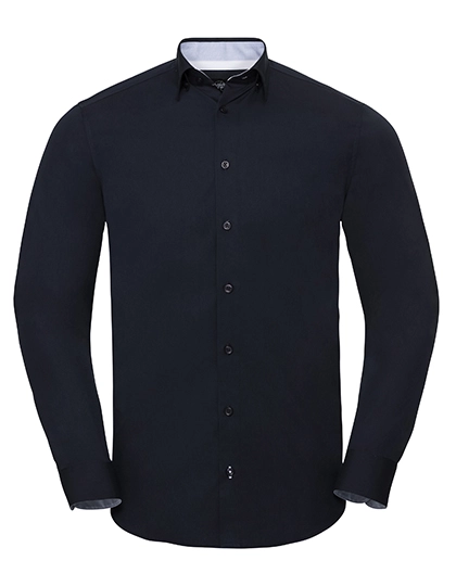 Men´s Long Sleeve Tailored Contrast Ultimate Stretch Shirt  zum Besticken und Bedrucken in der Farbe Bright Navy-Oxford Blue-White mit Ihren Logo, Schriftzug oder Motiv.