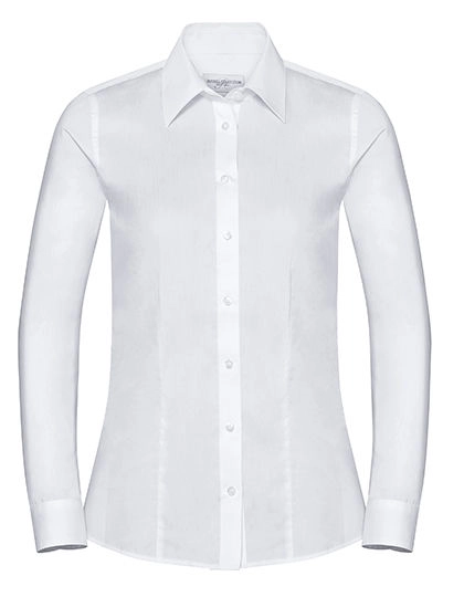 Ladies´ Long Sleeve Tailored Coolmax® Shirt zum Besticken und Bedrucken in der Farbe White mit Ihren Logo, Schriftzug oder Motiv.