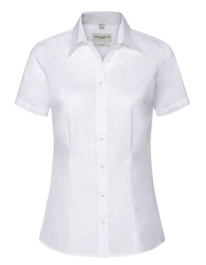 Ladies´ Short Sleeve Tailored Coolmax® Shirt zum Besticken und Bedrucken in der Farbe White mit Ihren Logo, Schriftzug oder Motiv.